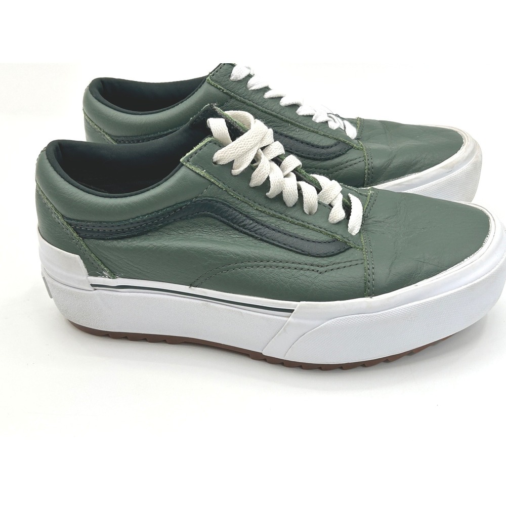 Vans Old Skool Stacked Forest Green Leather Platform Sneakers Mens 6.5 Womens 8 - Picture 5 of 9